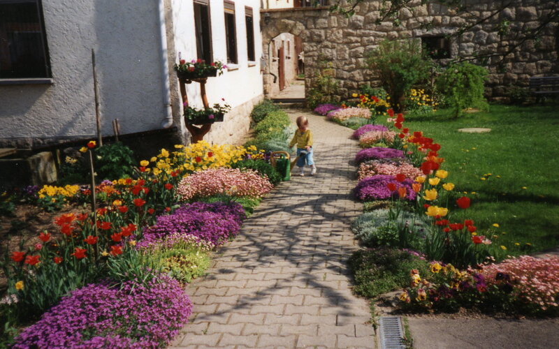 Child in a flower garden