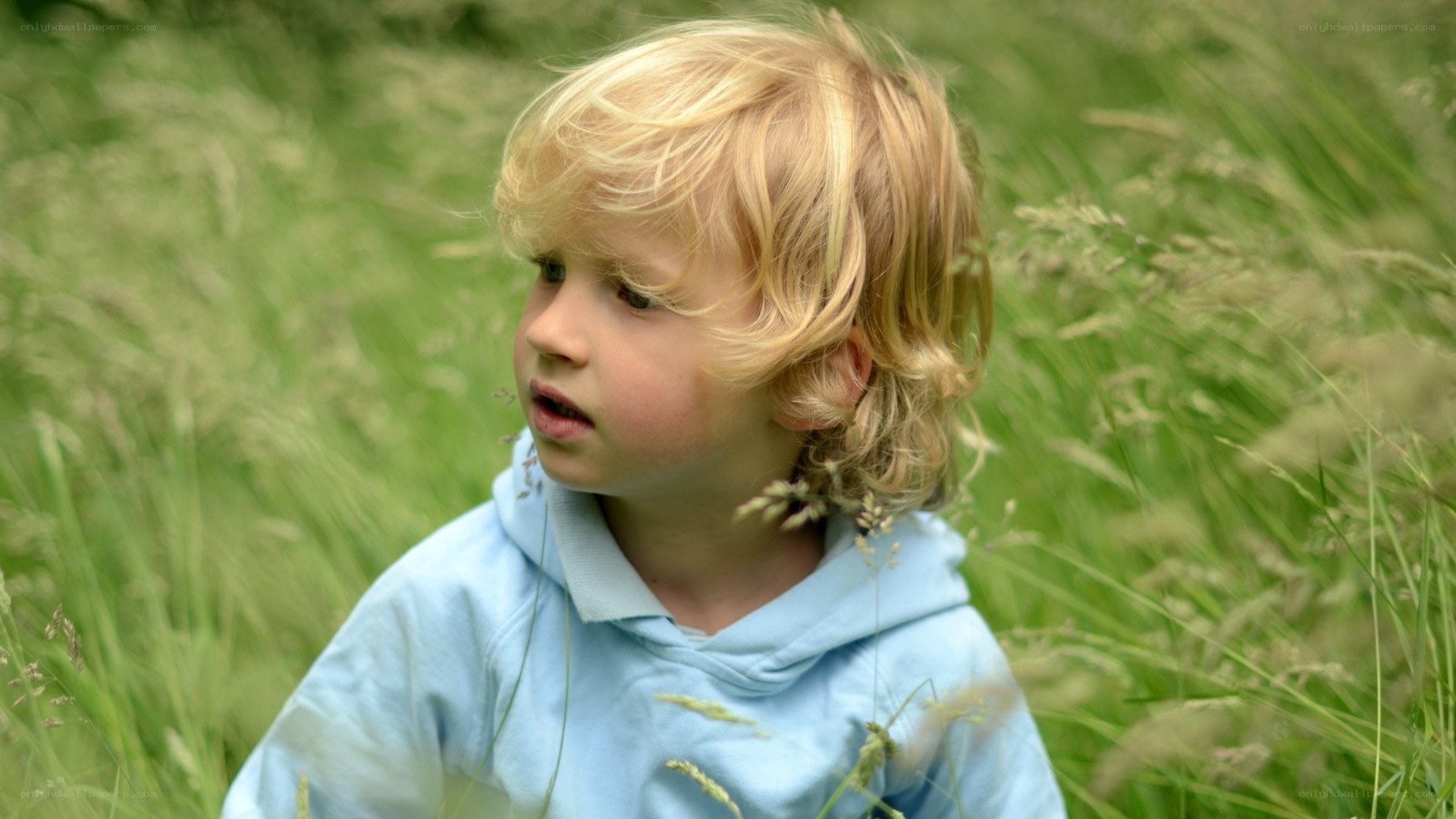 child in a grassy field
