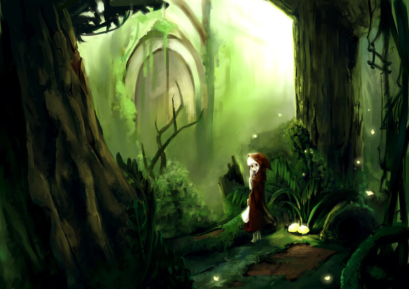 child in a green forest