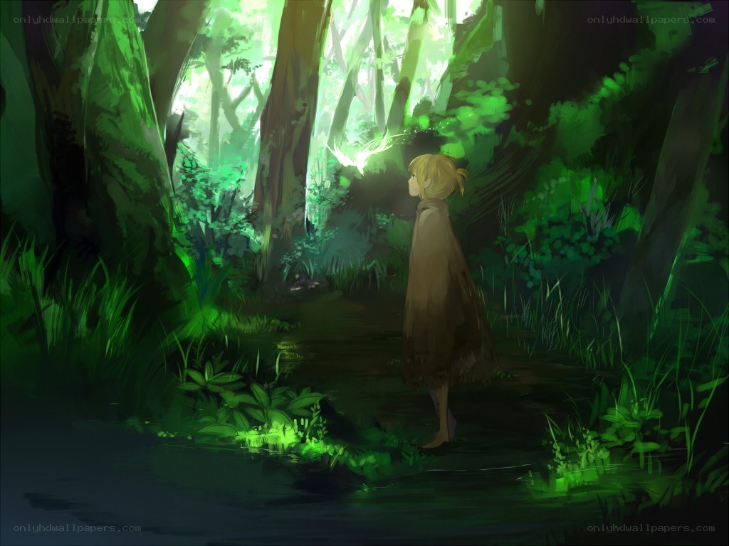 child in a green forest