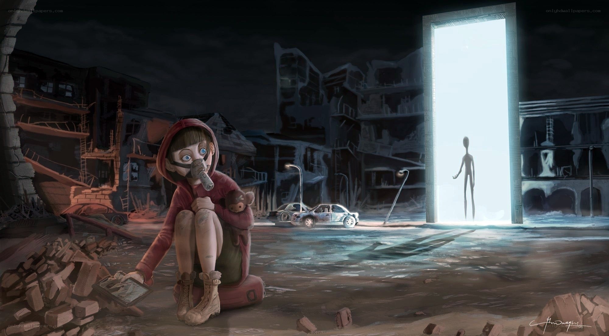 Child in a post-apocalyptic world