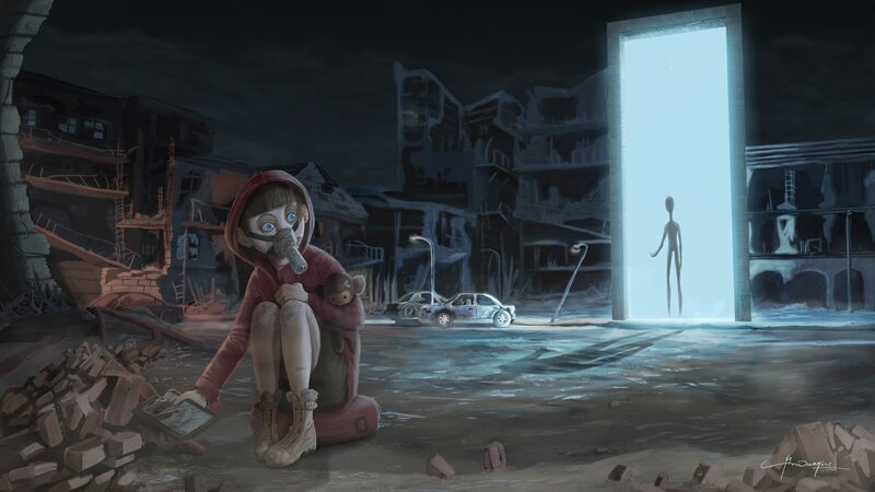 Child in a post-apocalyptic world
