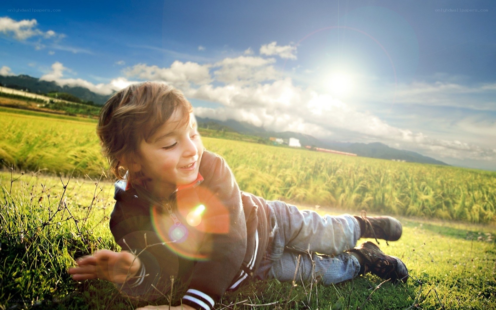 Child in a sunlit field