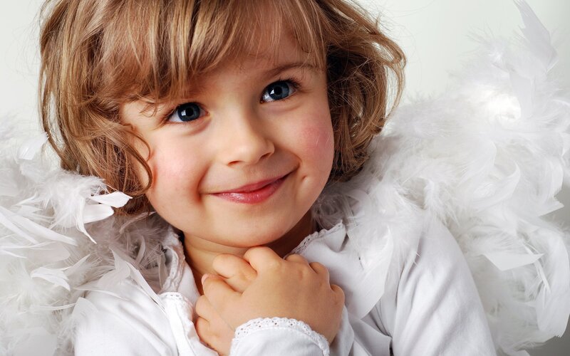 Child in Angel Costume — White, Innocent, Photograph, White Wings, Feathered Costume