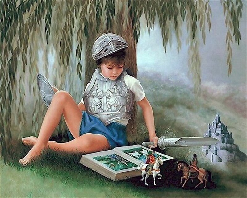 Child in Armor Reading