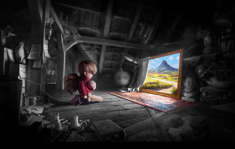 Child in Attic Room — Black