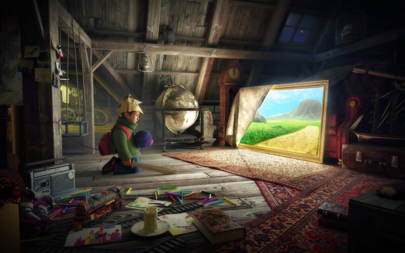 Child in Attic Room — Brown