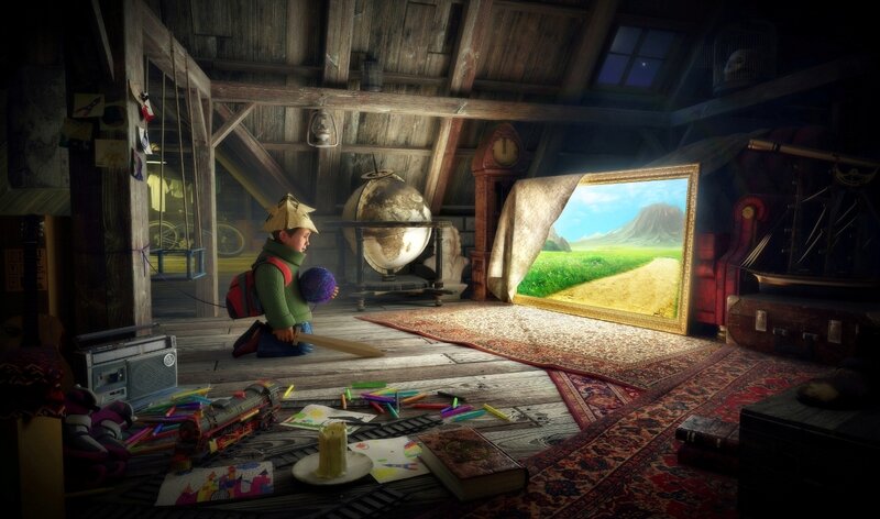 Child in attic with painting
