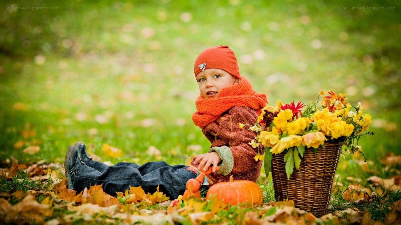 child in autumn leaves
