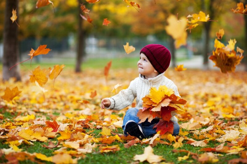 Child in Autumn Leaves — Yellow