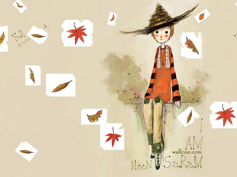 child in autumn with leaves