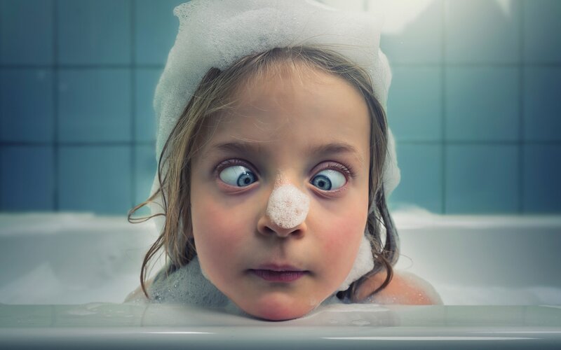 Child in Bathtub — Blue