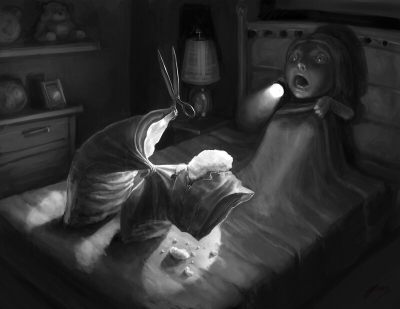Child in Bed with Scissors — Black