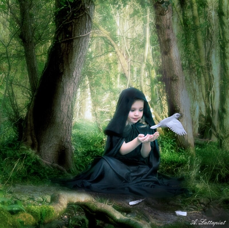 Child in Black Cloak — Green