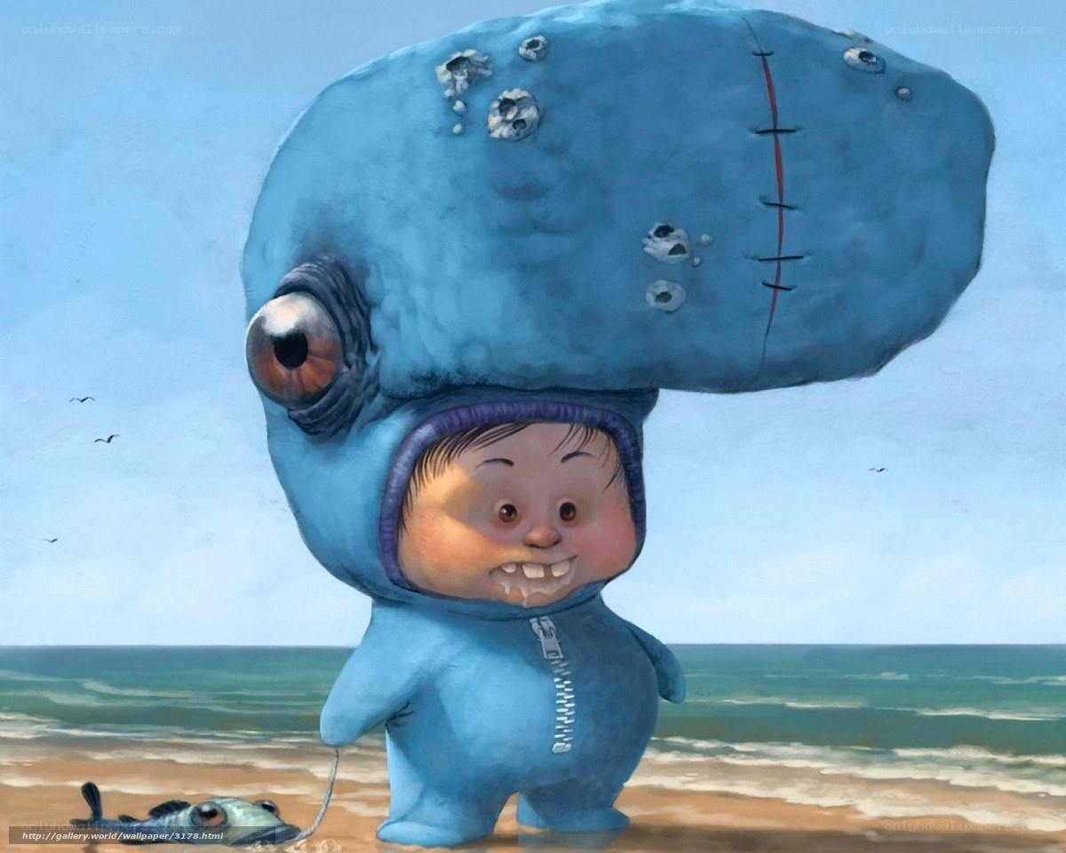 child in blue costume on beach