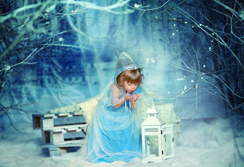 Child in Blue Dress — Serene, Winter, Photograph