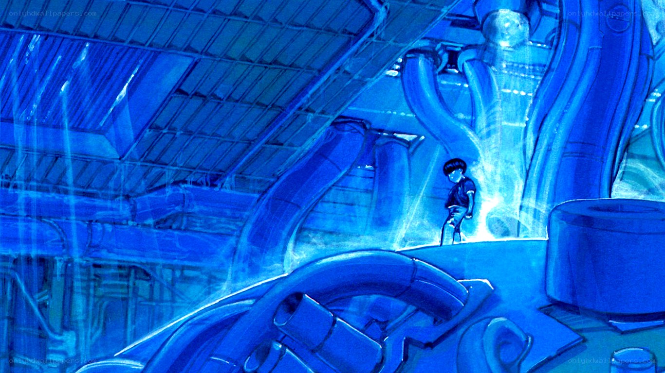 child in blue mechanical room