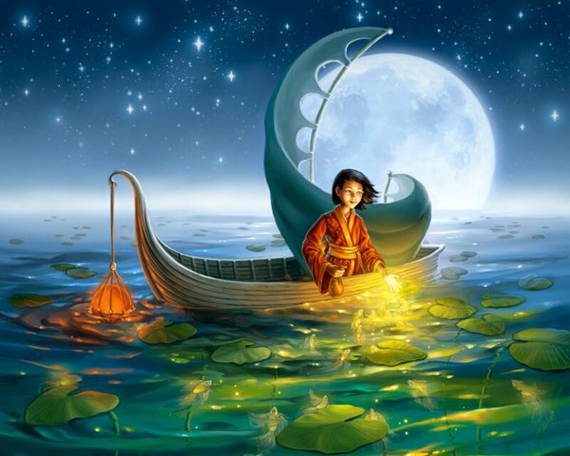 Child in Boat — Blue