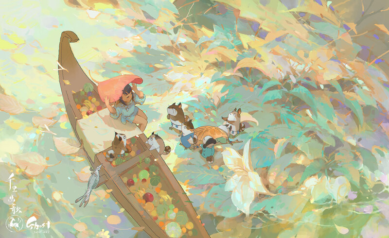Child in Boat with Animals