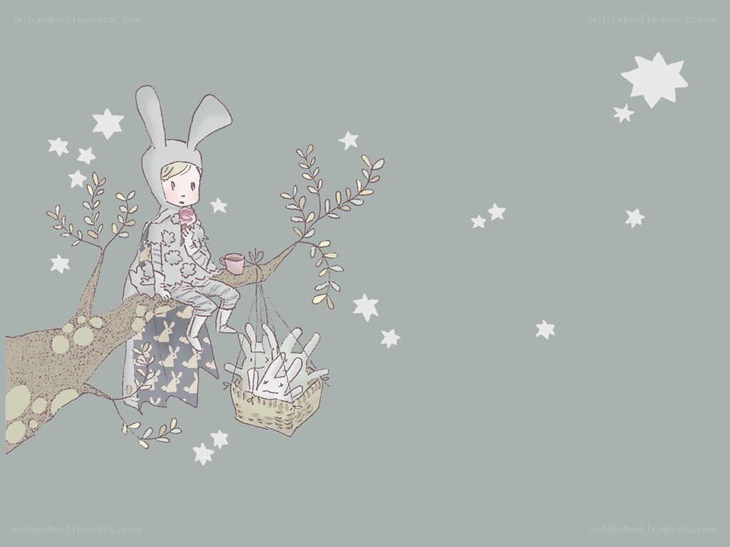 child in bunny costume on tree