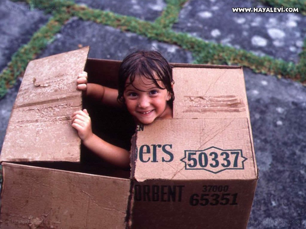 child in cardboard box
