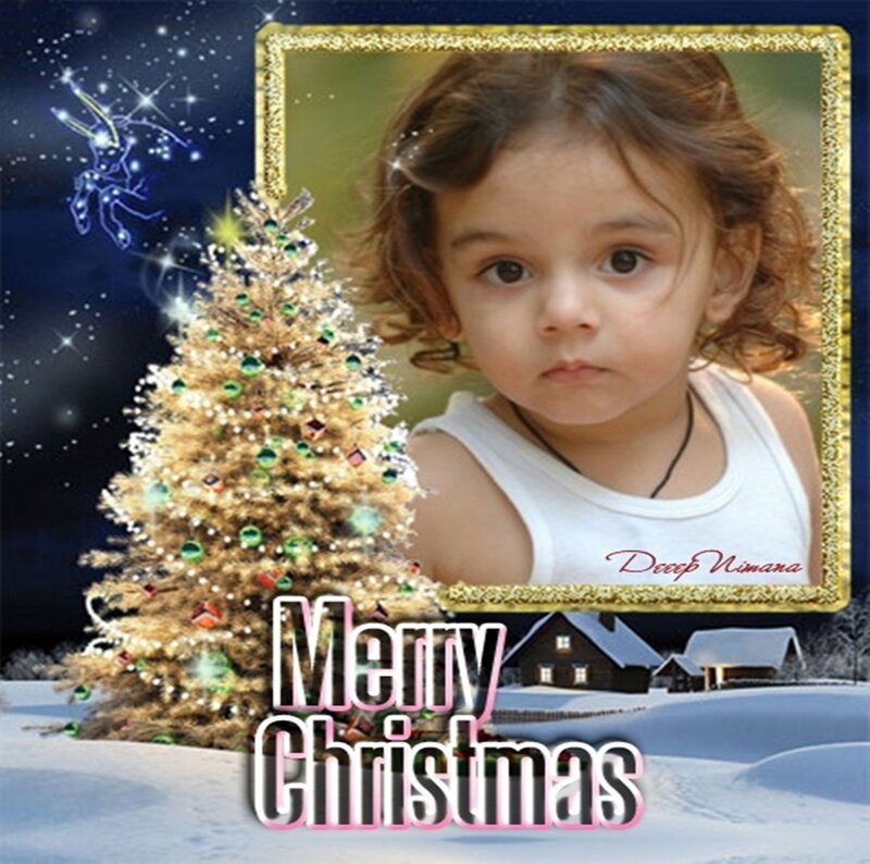 Child in Christmas Frame — Blue