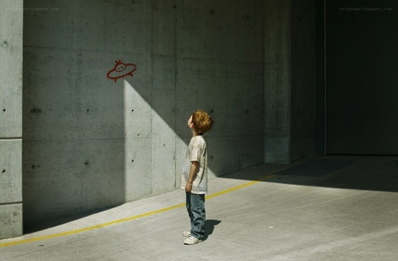 Child in concrete tunnel