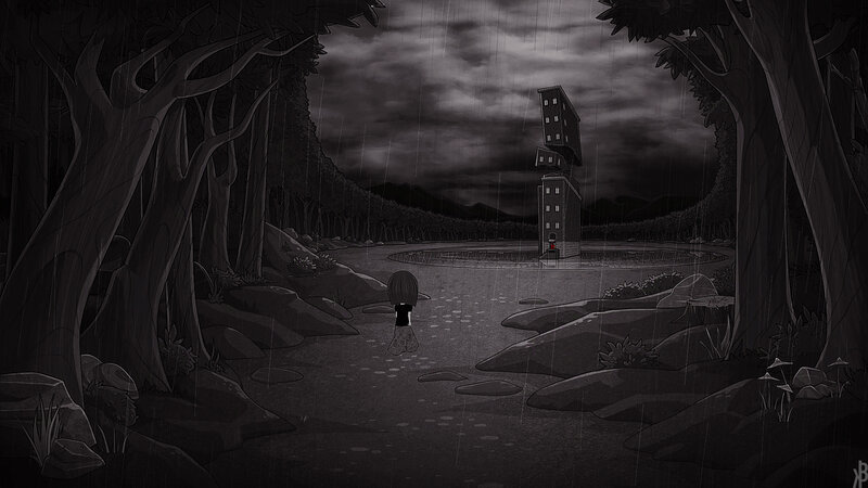 Child in Dark Forest — Black, Night