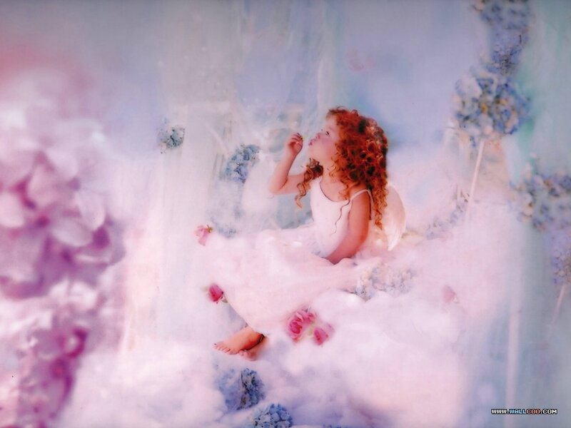 child in dreamy floral scene