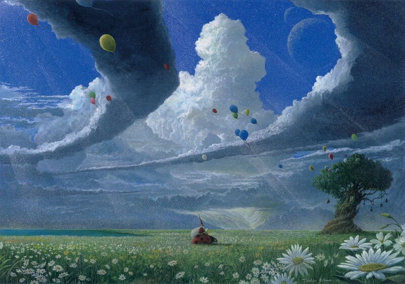 Child in Field with Balloons