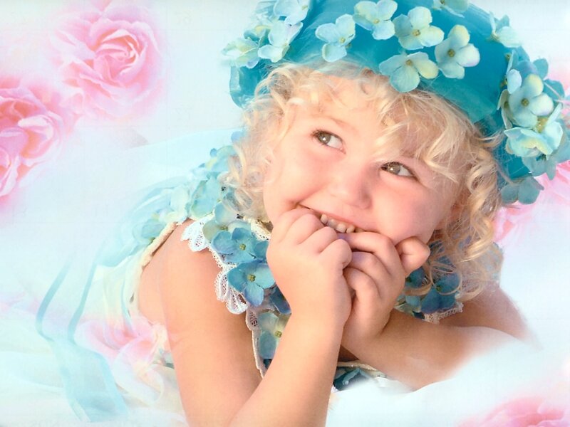 Child in Floral Dress — Blue