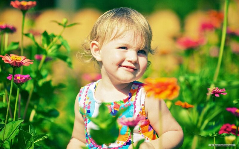 Child in Flower Field — Green, Bright