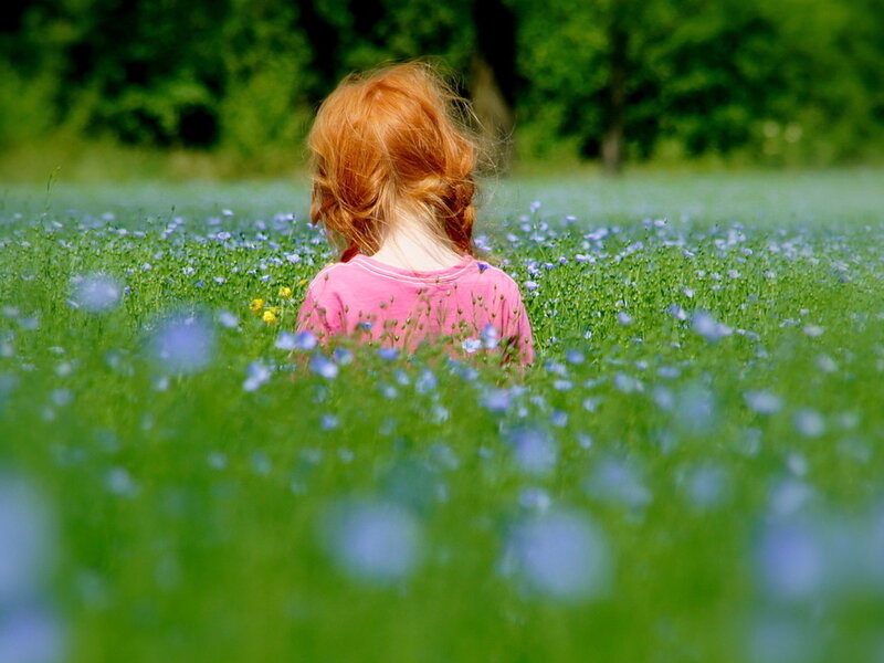 Child in Flower Field — Green