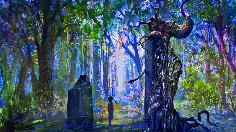 Child in Forest — Green, Mysterious