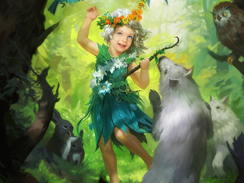 Child in Forest — Green, Playful