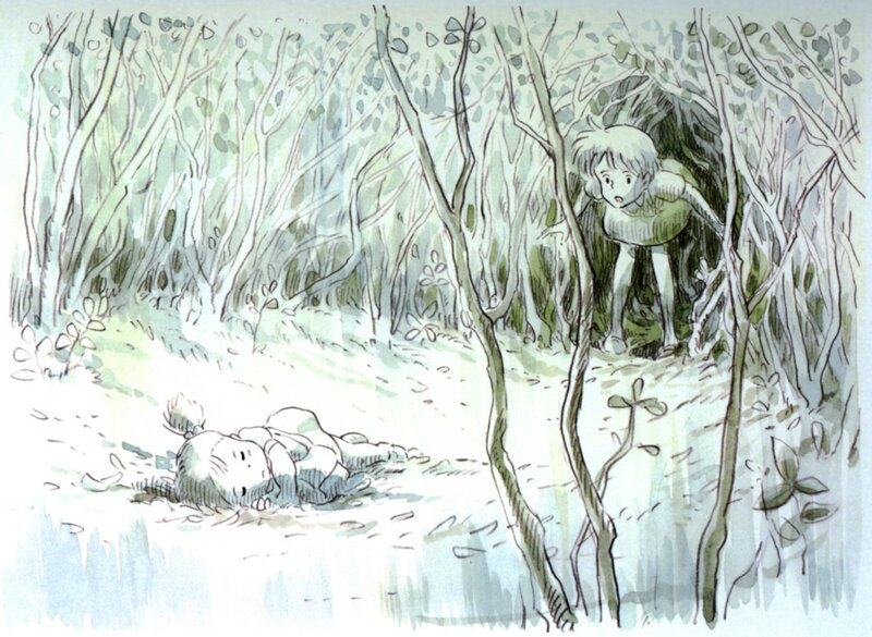 Child in forest with sleeping figure