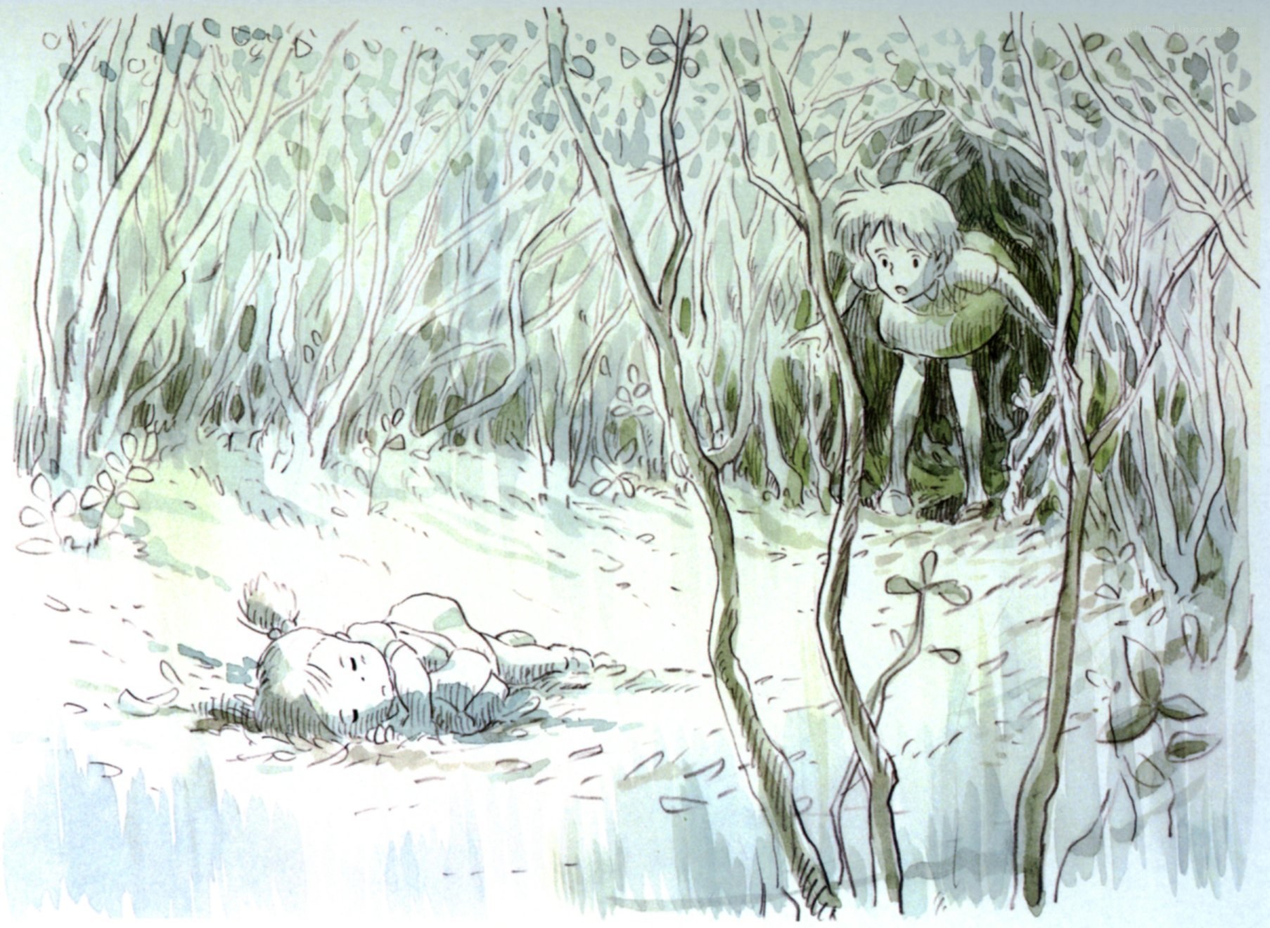 Child in forest with sleeping figure