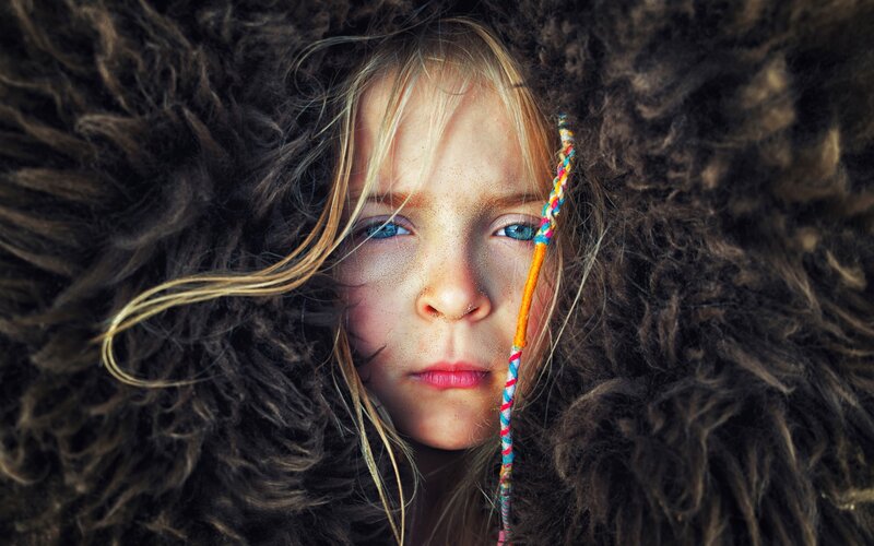Child in Fur Hood — Brown