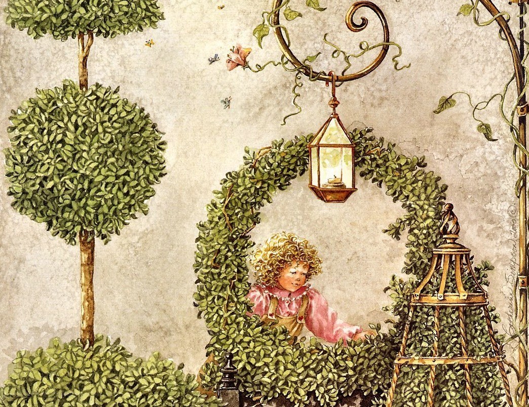 child in garden arch