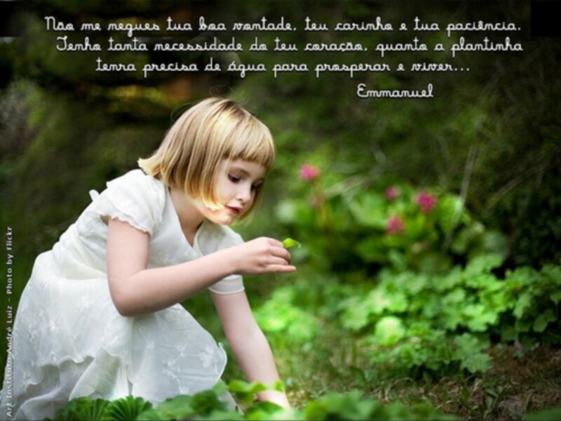 child in garden with quote