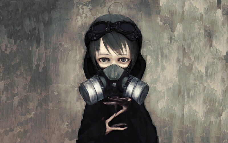 child in gas mask