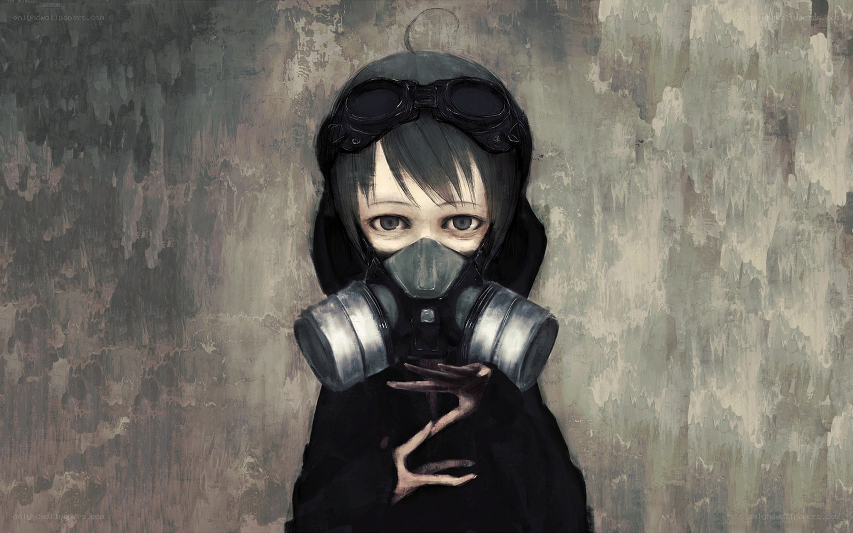 child in gas mask