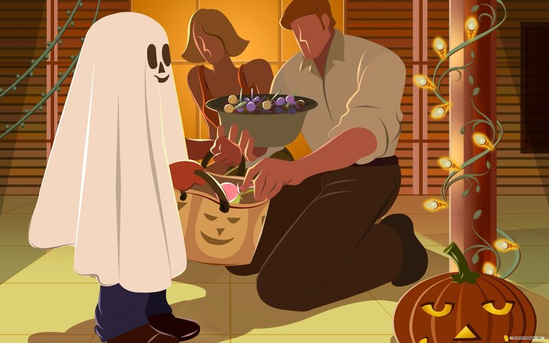 Child in Ghost Costume — Orange, Festive, Night