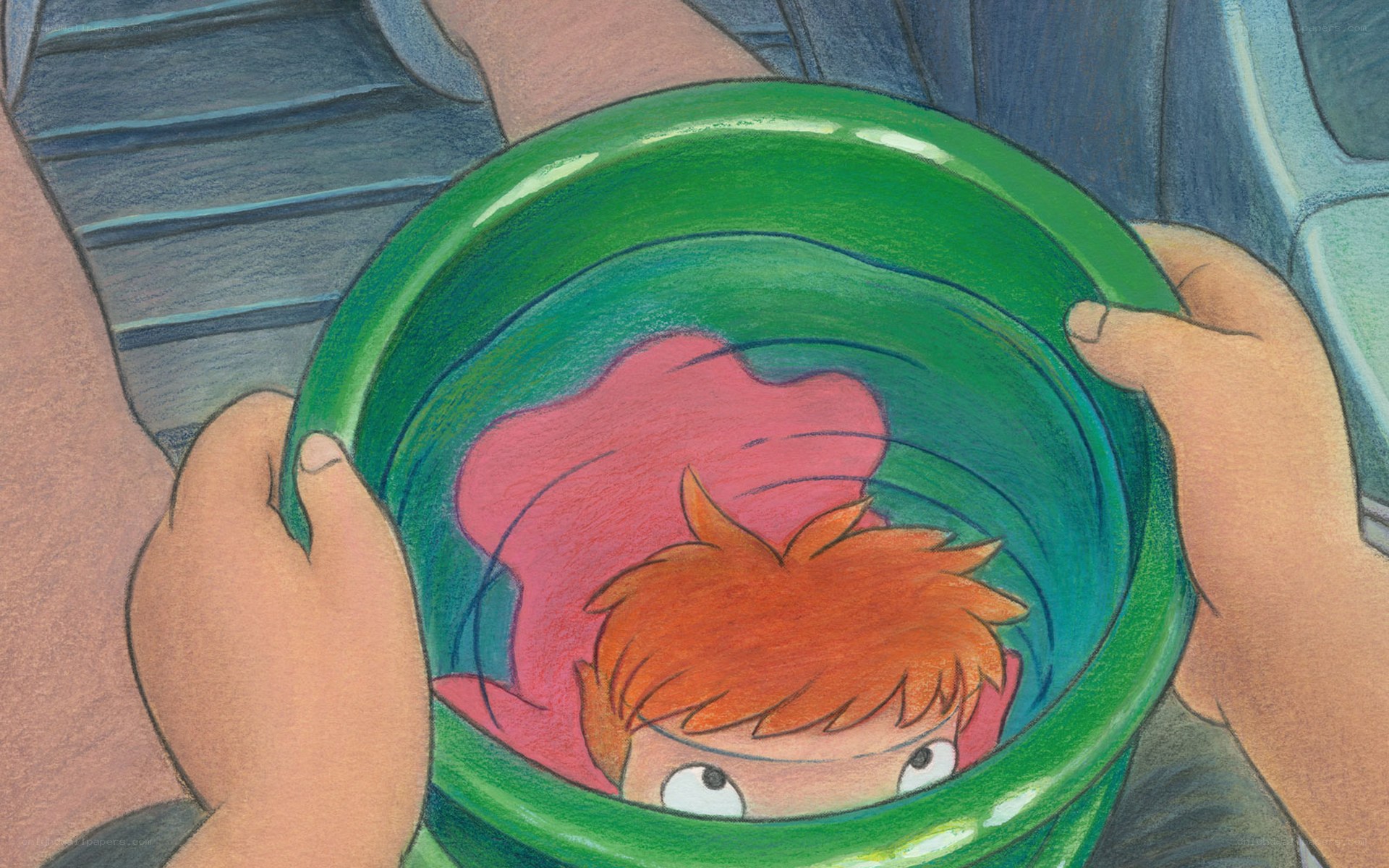 child in green bowl