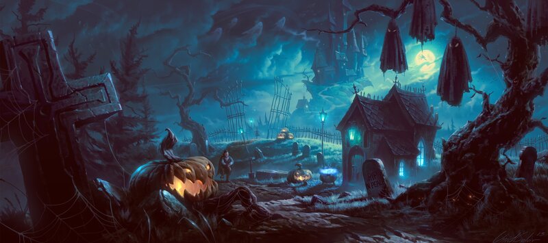 Child in Haunted Graveyard — Blue