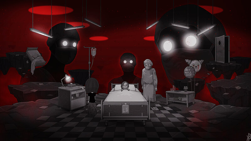 Child in Hospital Bed — Red