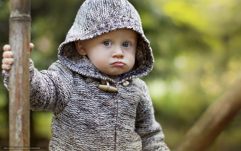 Child in Knitted Hoodie — Gray