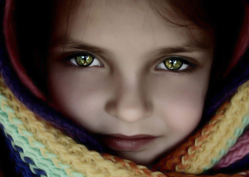 Child in Knitted Scarf