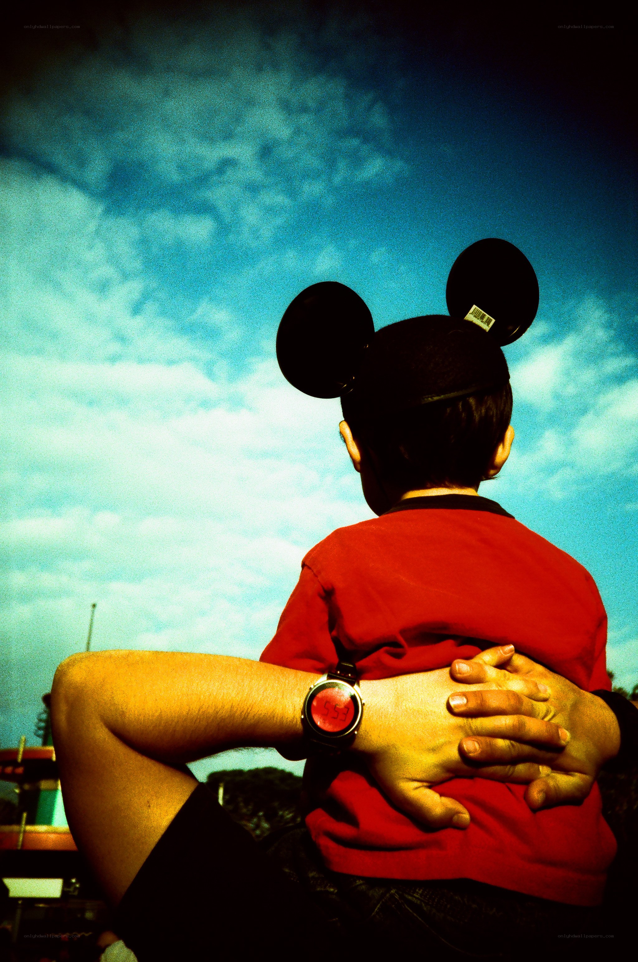 Child in Mickey ears from behind