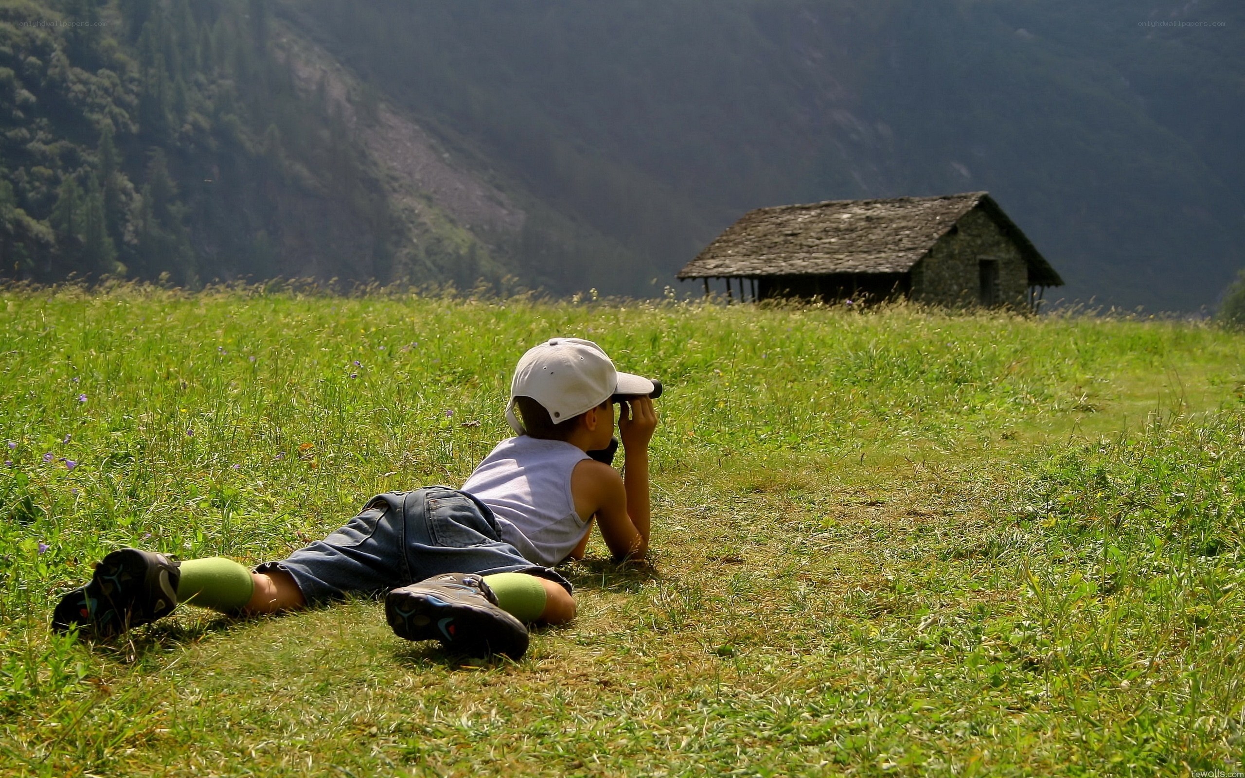 Child in mountain meadow